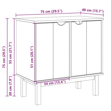 vidaXL Ντουλάπι Διαδρόμου OTTA 75x40x75cm από Μασίφ Ξύλο Πεύκου 1 τεμ.