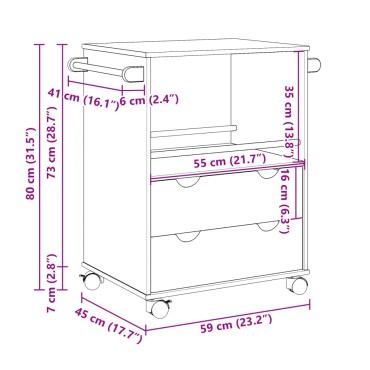 vidaXL Τρόλεϊ Κουζίνας OTTA 59x45x80cm από Μασίφ Ξύλο Πεύκου 1 τεμ.