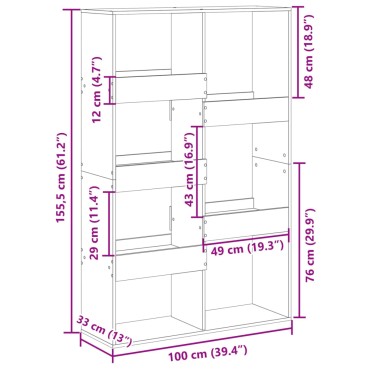 vidaXL Βιβλιοθήκη Αρτισιανή Δρυς 100x33x155,5cm από Επεξεργασμένο Ξύλο 1 τεμ.