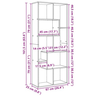 vidaXL Βιβλιοθήκη/Διαχωριστικό Χώρου Μαύρο 67x25x161,5cm Επεξ. Ξύλο 1 τεμ.