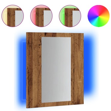 vidaXL Έπιπλο Καθρέφτη Μπάνιου LED Παλαιό Ξύλο 40x12x45cm Επεξ. Ξύλο 1 τεμ.
