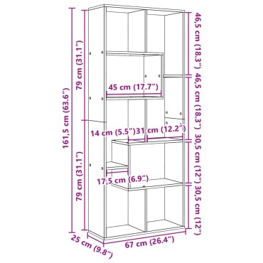vidaXL Βιβλιοθήκη/Διαχωριστικό Χώρου Δρυς 67x25x161,5cm Επεξ. Ξύλο 1 τεμ.