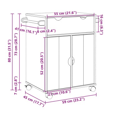 vidaXL Τρόλεϊ Κουζίνας OTTA 59x45x80cm από Μασίφ Ξύλο Πεύκου 1 τεμ.