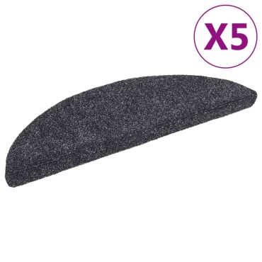 vidaXL Πατάκια Σκάλας Αυτοκόλ. 5 τεμ. Σκ. Γκρι 56x17x3 εκ Βελονιασμένα