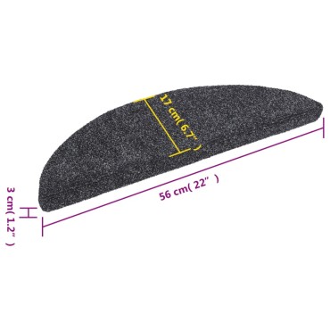 vidaXL Πατάκια Σκάλας Αυτοκόλ. 5 τεμ. Σκ. Γκρι 56x17x3 εκ Βελονιασμένα