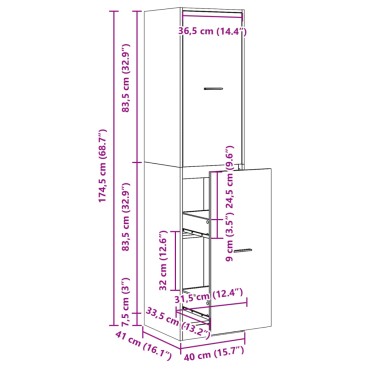 vidaXL Συρταριέρα Γενικής Χρήσης Λευκή 40x41x174,5cm Επεξ. Ξύλο 1 τεμ.