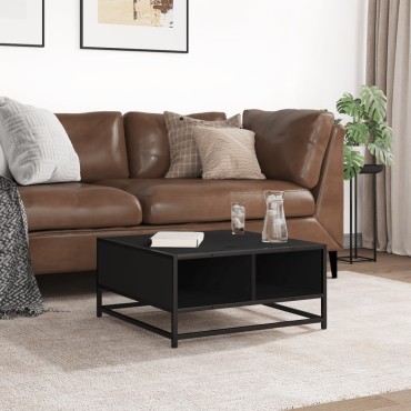 vidaXL Τραπεζάκι Σαλονιού Μαύρο 60,5x60,5x30cm Επεξ. Ξύλο & Μέταλλο 1 τεμ.