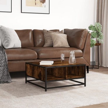 vidaXL Τραπεζάκι Σαλονιού Καπνιστή Δρυς60,5x60,5x30cm Επ. Ξύλο&Μέταλλο 1 τεμ.