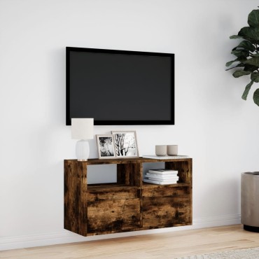 vidaXL Έπιπλο Τοίχου Τηλεόρασης με LED Καπνιστή Δρυς 80x31x45cm