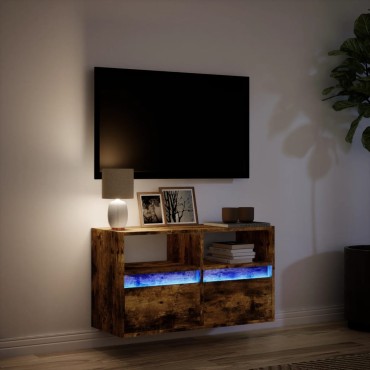 vidaXL Έπιπλο Τοίχου Τηλεόρασης με LED Καπνιστή Δρυς 80x31x45cm