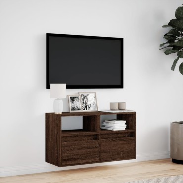vidaXL Έπιπλο Τοίχου Τηλεόρασης με LED Καφέ Δρυς 80x31x45cm