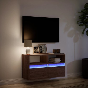 vidaXL Έπιπλο Τοίχου Τηλεόρασης με LED Καφέ Δρυς 80x31x45cm