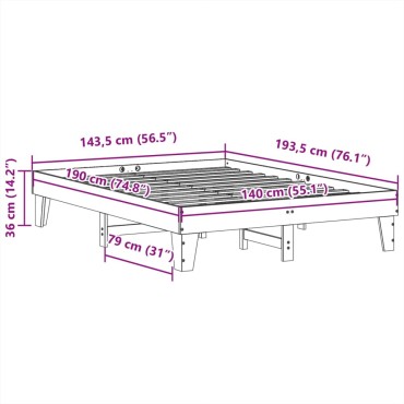 vidaXL Σκελετός Κρεβ. Χωρίς Στρώμα Λευκό 140x190 εκ Μασίφ Πεύκο