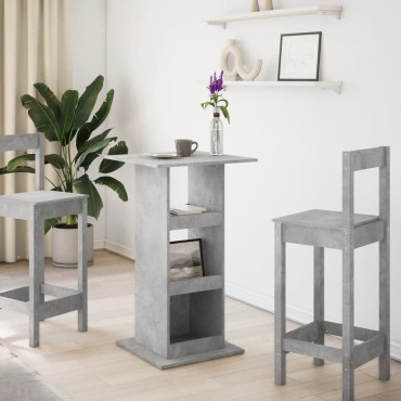 vidaXL Τραπέζι Μπαρ με Ράφια Γκρι Σκυρ. 60x60x102cm Επεξεργ. Ξύλο 1 τεμ.