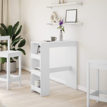 vidaXL Τραπέζι Μπαρ με Ράφια Λευκό 90x40x103,5cm Επεξεργ. Ξύλο 1 τεμ.