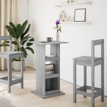 vidaXL Τραπέζι Μπαρ με Ράφια Γκρι Sonoma 60x60x102cm Επεξ. Ξύλο 1 τεμ.