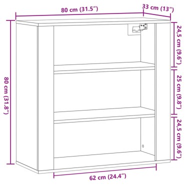 vidaXL Ντουλάπι Τοίχου Αρτισιανή Δρυς 80x33x80cm Επεξεργασμένο Ξύλο 1 τεμ.