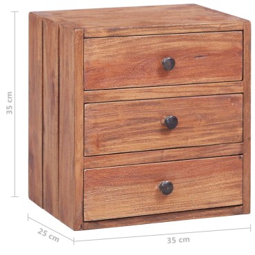 vidaXL Κομοδίνο με 3 Συρτάρια 35x25x35cm από Μασίφ Ξύλο Μαόνι 1 τεμ.