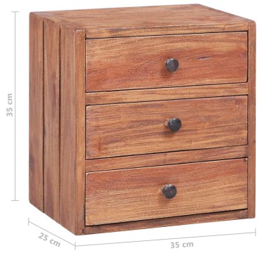 vidaXL Κομοδίνο με 3 Συρτάρια 35x25x35cm από Μασίφ Ξύλο Μαόνι 1 τεμ.