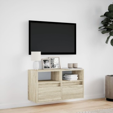 vidaXL Έπιπλο Τοίχου Τηλεόρασης με LED Sonoma Δρυς 80x31x45cm
