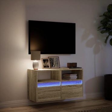 vidaXL Έπιπλο Τοίχου Τηλεόρασης με LED Sonoma Δρυς 80x31x45cm