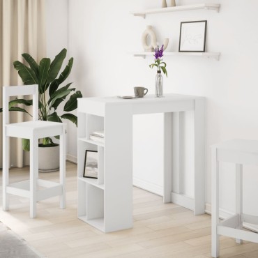 vidaXL Τραπέζι Μπαρ με Ράφια Λευκό 102x50x103,5cmαπό Επεξ. Ξύλο 1 τεμ.
