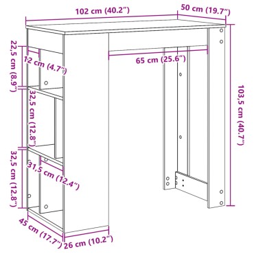 vidaXL Τραπέζι Μπαρ με Ράφια Λευκό 102x50x103,5cmαπό Επεξ. Ξύλο 1 τεμ.