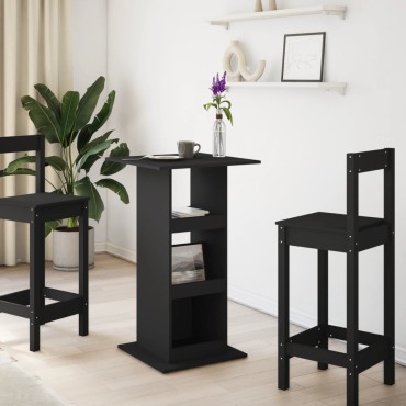 vidaXL Τραπέζι Μπαρ με Ράφια Μαύρο 60x60x102cm Επεξεργ. Ξύλο 1 τεμ.