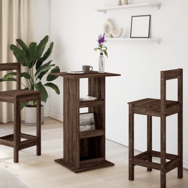 vidaXL Τραπέζι Μπαρ με Ράφια Καφέ Δρυς 60x60x102cm Επεξεργ. Ξύλο 1 τεμ.