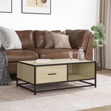 vidaXL Τραπεζάκι Σαλονιού Sonoma Δρυς 90x57x35cm Επεξ. Ξύλο + Μέταλλο 1 τεμ.