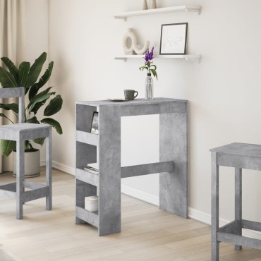 vidaXL Τραπέζι Μπαρ με Ράφια Γκρι Σκυρ. 90x40x103,5cm Επεξεργ. Ξύλο 1 τεμ.