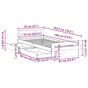 vidaXL Σκελετός Κρεβ. Χωρίς Στρώμα Καφέ Κεριού 75x190 εκ Μασίφ Πεύκο