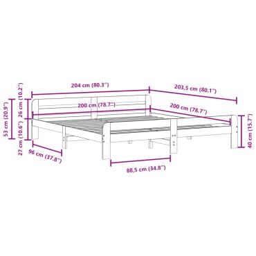 vidaXL Σκελετός Κρεβ. Χωρίς Στρώμα Καφέ Κεριού 200x200 εκ Μασίφ Πεύκο