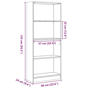 vidaXL Βιβλιοθήκη Λευκή 60x24x143cm από Επεξεργασμένο Ξύλο 1 τεμ.