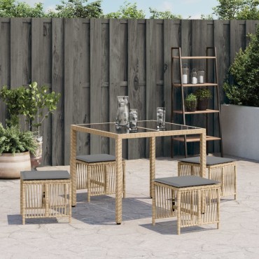 vidaXL Σκαμπό Κήπου 4 τεμ. Μικτό Μπεζ 41x41x36cm Συνθ. Ρατάν+Μαξιλάρια