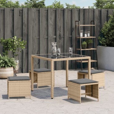 vidaXL Σκαμπό Κήπου 4 τεμ. Μικτό Μπεζ 41x41x36cm Συνθ. Ρατάν+Μαξιλάρια