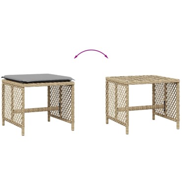 vidaXL Σκαμπό Κήπου 4 τεμ. Μικτό Μπεζ 41x41x36cm Συνθ. Ρατάν+Μαξιλάρια
