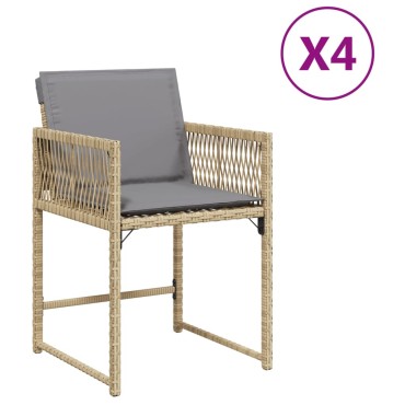 vidaXL Καρέκλες Κήπου 4 τεμ. Μικτό Μπεζ Συνθετικό Ρατάν με Μαξιλάρια 45,5x38cm