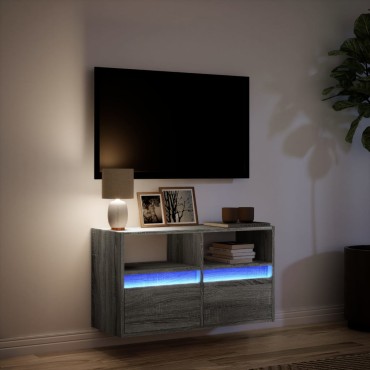 vidaXL Έπιπλο Τοίχου Τηλεόρασης με LED Γκρι Sonoma 80x31x45cm