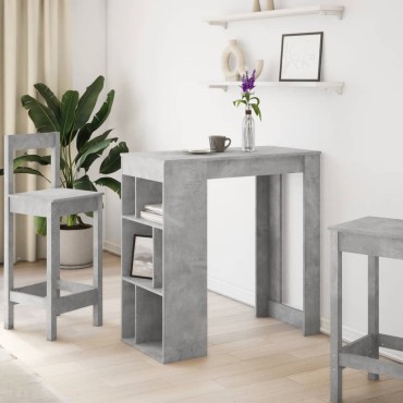 vidaXL Τραπέζι Μπαρ με Ράφια Γκρι Σκυρ 102x50x103,5cm Επεξεργ. Ξύλο 1 τεμ.