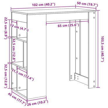 vidaXL Τραπέζι Μπαρ με Ράφια Γκρι Σκυρ 102x50x103,5cm Επεξεργ. Ξύλο 1 τεμ.