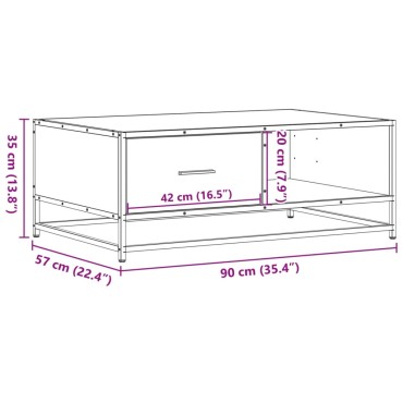 vidaXL Τραπεζάκι Σαλονιού Καφέ Δρυς 90x57x35cm Επεξ. Ξύλο/Μέταλλο 1 τεμ.