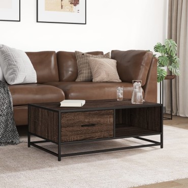 vidaXL Τραπεζάκι Σαλονιού Καφέ Δρυς 90x57x35cm Επεξ. Ξύλο/Μέταλλο 1 τεμ.