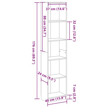 vidaXL Βιβλιοθήκη Λευκή 40x24x176cm από Επεξεργασμένο Ξύλο 1 τεμ.