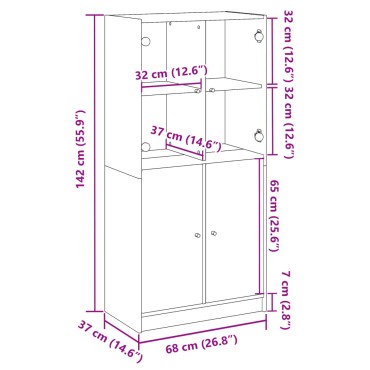 vidaXL Ντουλάπα με Πόρτες Όψη Παλαιού Ξύλου 68x37x142cm Επεξ. Ξύλο 1 τεμ.