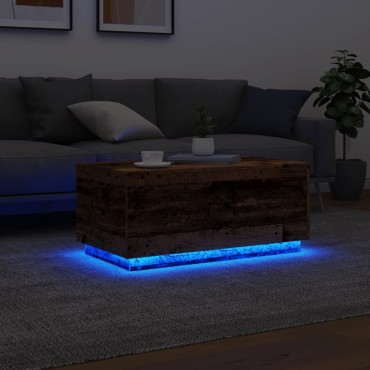 vidaXL Τραπεζάκι Σαλονιού με LED Παλαιό Ξύλο 90x50x40cm 1 τεμ.