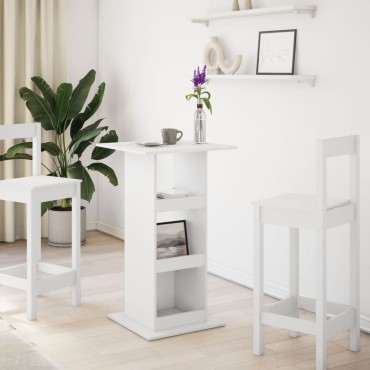 vidaXL Τραπέζι Μπαρ με Ράφια Λευκό 60x60x102cm Επεξεργ. Ξύλο 1 τεμ.