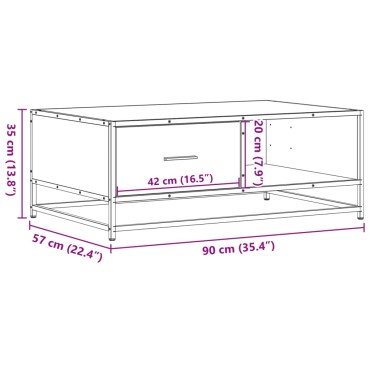 vidaXL Τραπεζάκι Σαλονιού Καπνιστή Δρυς 90x57x35cm Επ. Ξύλο/Μέταλλο 1 τεμ.