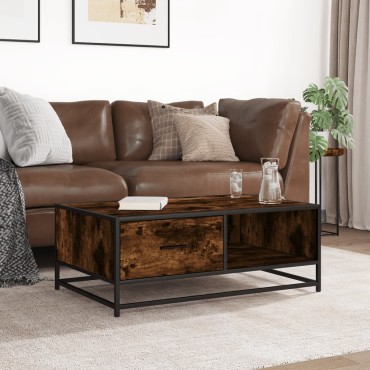 vidaXL Τραπεζάκι Σαλονιού Καπνιστή Δρυς 90x57x35cm Επ. Ξύλο/Μέταλλο 1 τεμ.