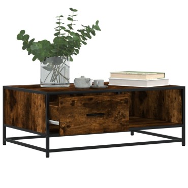 vidaXL Τραπεζάκι Σαλονιού Καπνιστή Δρυς 90x57x35cm Επ. Ξύλο/Μέταλλο 1 τεμ.